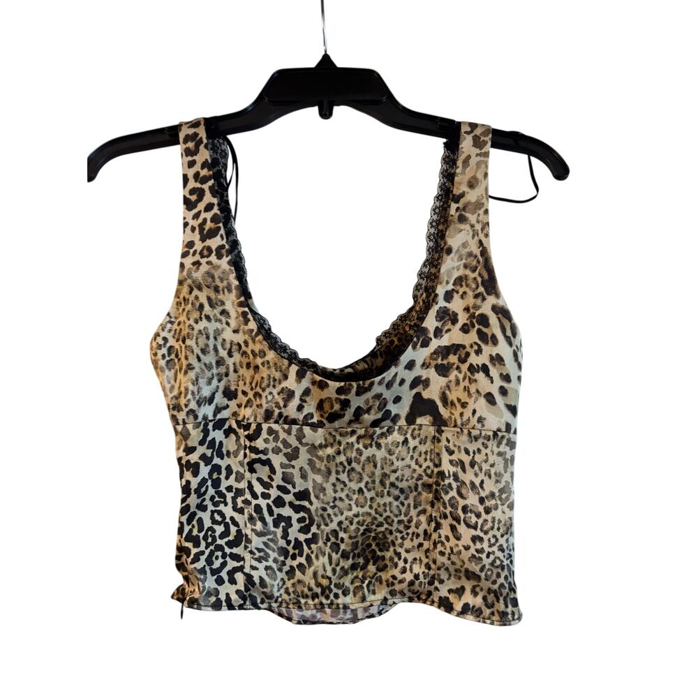 Zara Women’s Leopard Print Lace Trim Top Cropped Small Side Zip NWOT - Picture 6 of 6